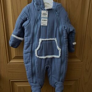 First Impressions Blue Quilted Footie with White Trim